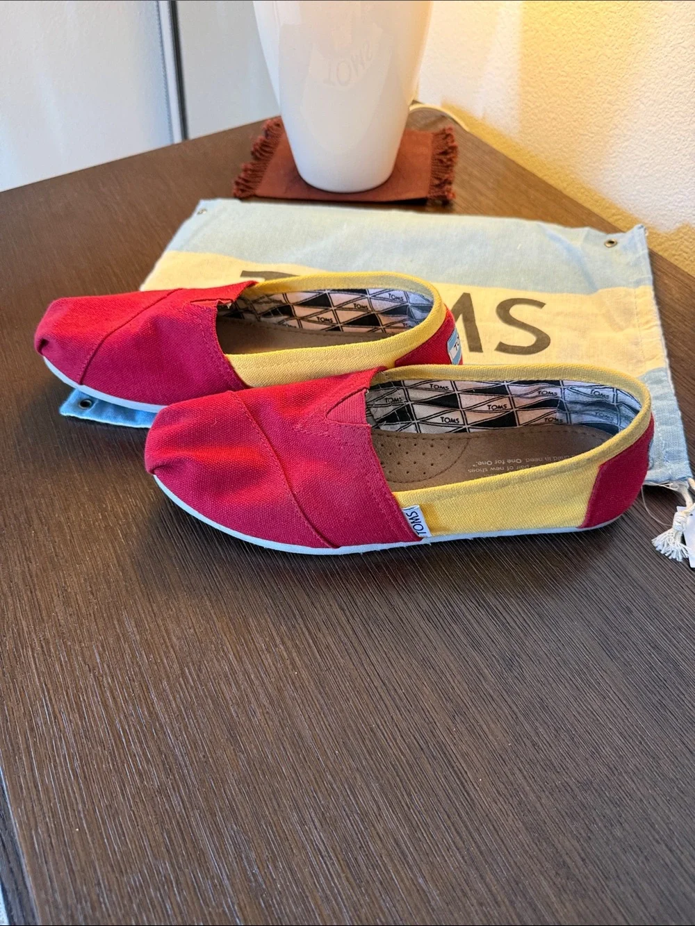 Toms Women’s USC Canvas Slip-On Moccasins in Red and Yellow